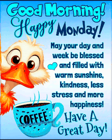 Illustration of a person holding a coffee mug with a sleepy but hopeful expression